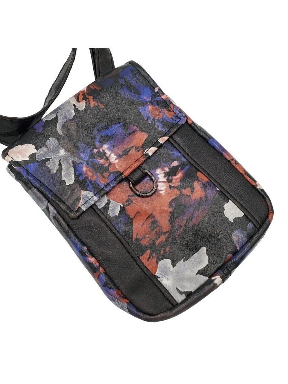 BOUTIQUE Black Floral Vegan Leather Crossbody Shoulder Hand Bag Purse Pocketbook